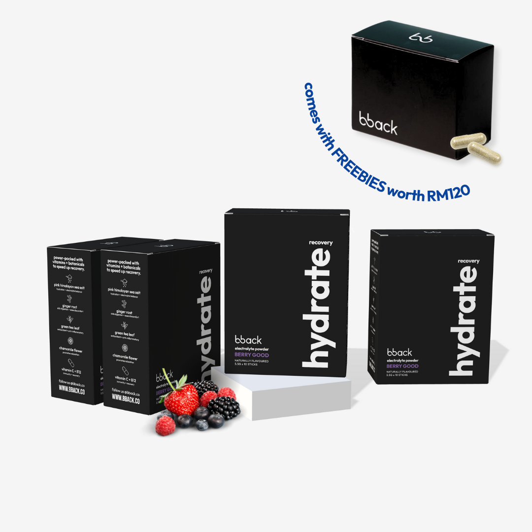 bback hydrate berry recovery boost (4 boxes) + 1 free bback box